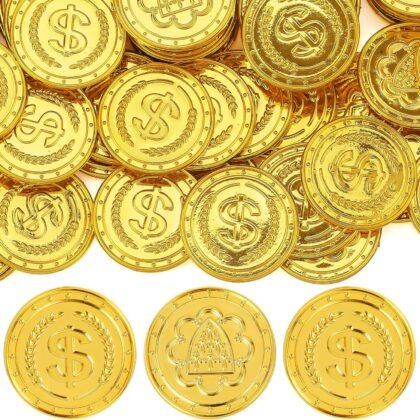 JOYIN 100 PCS St.Patrick's Day Coins, Plastic Fake Gold Coins, Doubloons Iris, Play Treasure for Mardi Gras, St. Patricks Party Decorations Favors, Hunt Game Supplies, Children's Party Favors
