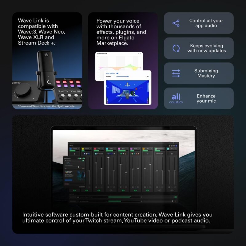 Elgato Wave XLR - Audio Mixer and 75 db Preamp for XLR Mic to USB-C, Control Interface with 48V Phantom Power, Tap-to-Mute, Digital Mixing Software for Streaming, Recording, Podcasting on Mac and PC - Image 7