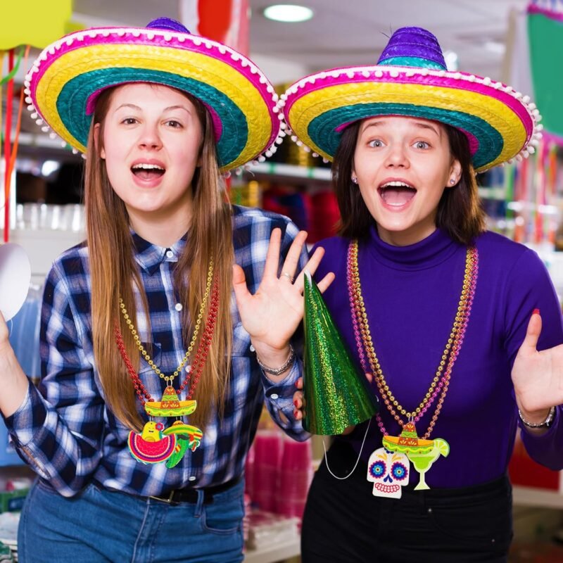 100PCS Cinco de Mayo Necklace Decorations, Fiesta Mexican Beads Decorations, 12 Kinds Metallic Mexican Party Decor Necklace, Fiesta Cactus Pinata Maracas Accessories for Cinco de Mayo Party Favors - Image 8
