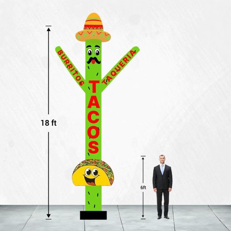 20ft Tacos Air Inflatable Dancer Puppet with Sombrero Hat - Eye-Catching Taco Burritos & Taqueria Advertising for Mexican Restaurants Events Promotions – Durable Colorful Sky Tubeman (Without Blower) - Image 8