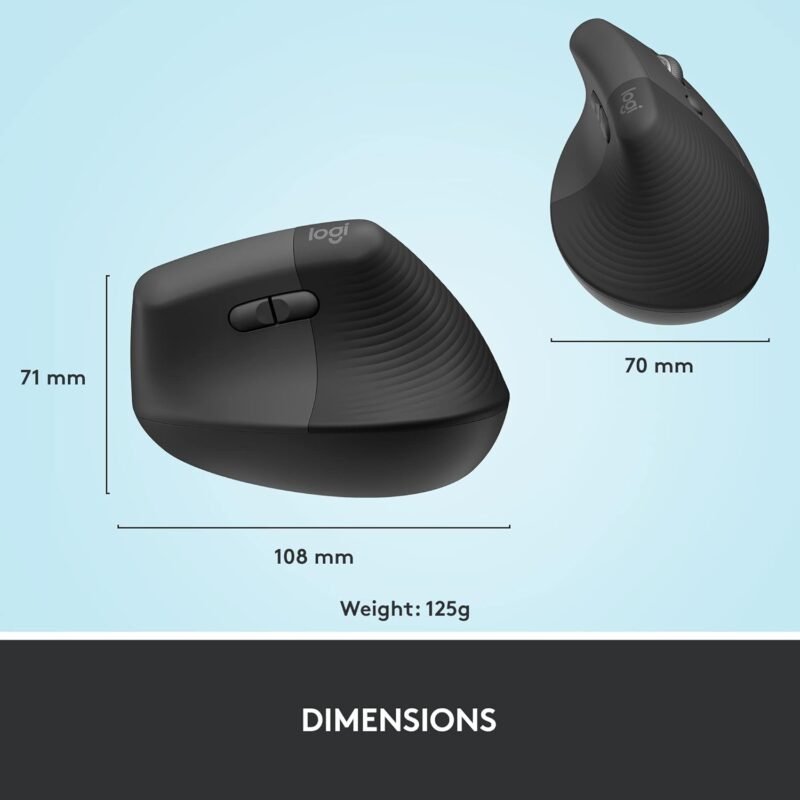 Logitech Lift Vertical Ergonomic Mouse, Wireless, Bluetooth or Logi Bolt USB receiver, Quiet clicks, 4 buttons, compatible with Windows/macOS/iPadOS, Laptop, PC - Graphite - Image 9