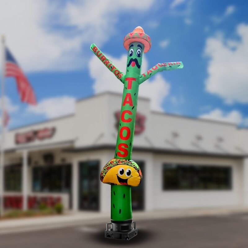 20ft Tacos Air Inflatable Dancer Puppet with Sombrero Hat - Eye-Catching Taco Burritos & Taqueria Advertising for Mexican Restaurants Events Promotions – Durable Colorful Sky Tubeman (Without Blower) - Image 4