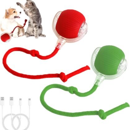 Generic 2PC Cat Toys for Indoor Cats, Pet Interactive Dog Ball, Rollie Pet Smart Chase Ball, Moving Cat Toys for Indoor Cats (Red+Green)