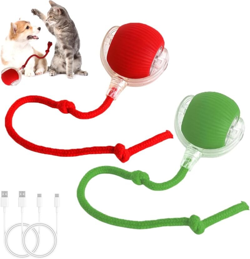 Generic 2PC Cat Toys for Indoor Cats, Pet Interactive Dog Ball, Rollie Pet Smart Chase Ball, Moving Cat Toys for Indoor Cats (Red+Green)