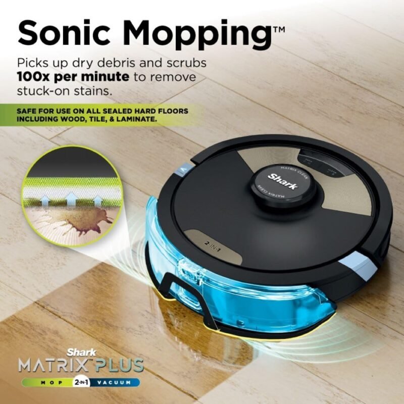 Shark Robot Vacuum & Mop Combo, Powerful Suction, Matrix Plus, 60-Day Debris Capacity, HEPA Bagless Self Empty Base, Sonic Mopping, Home Mapping for Pet Hair, Carpets & Hardfloor, Black/Gold, AV2610WA - Image 3