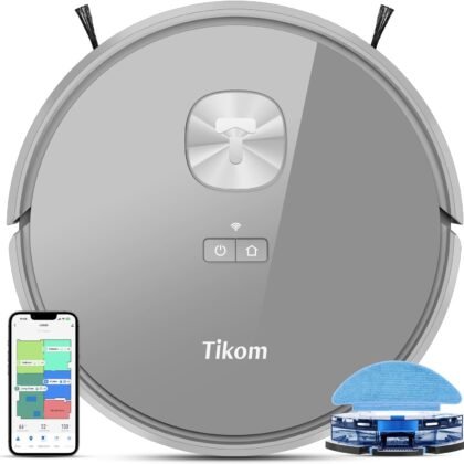 Tikom Robot Vacuum and Mop with LiDAR Navigation L9000, 4000Pa Robotic Vacuum Cleaner, 150Min Max, Smart Mapping, Good for Pet Hair, Carpet, Hard Floor