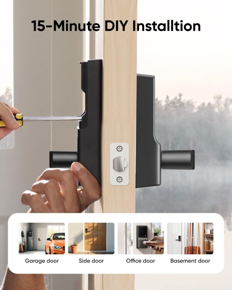 eufy Smart Lock C33, Keyless Fingerprint Door Lock with Handle, Integrated Wi-Fi, Remote Control via App, Biometric Entry Knob, Auto-Locking, IP53 Waterproof (2025 New Version) - Image 5