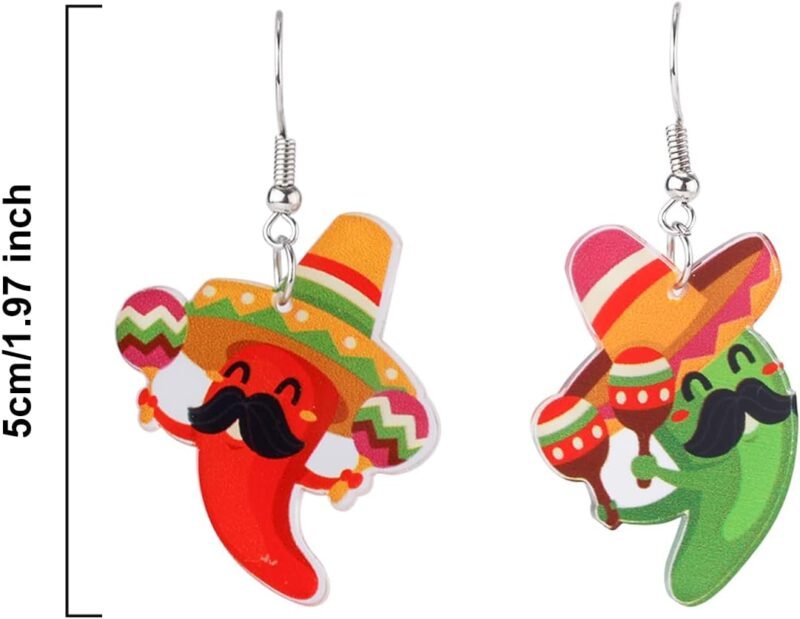 Cinco de Mayo Earrings, 2 Design Chili Pepper Earrings Mexico Fiesta Earrings Decorations Colorful Dangle Mexican Sombrero Hat Earrings Acrylic Drop Earrings Carnivals Festival Jewelry for Women Gift - Image 2