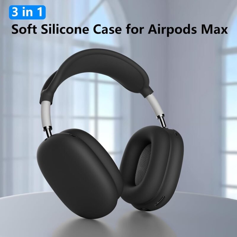Silicone Case Cover for AirPods Max, Ear Pad Case Cover/Ear Cups Cover/Headband Cover for AirPods Max Headphones, Accessories Soft Silicone Protector for Apple AirPods Max New USB-C (2024) (Black) - Image 2