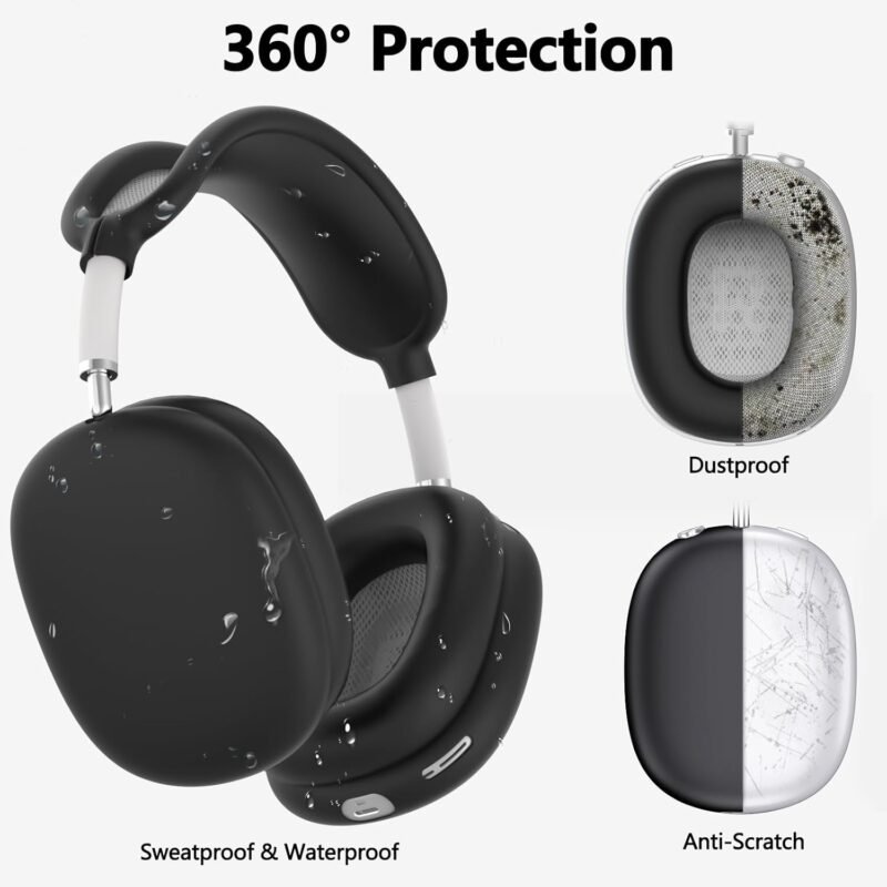 Silicone Case Cover for AirPods Max, Ear Pad Case Cover/Ear Cups Cover/Headband Cover for AirPods Max Headphones, Accessories Soft Silicone Protector for Apple AirPods Max New USB-C (2024) (Black) - Image 4