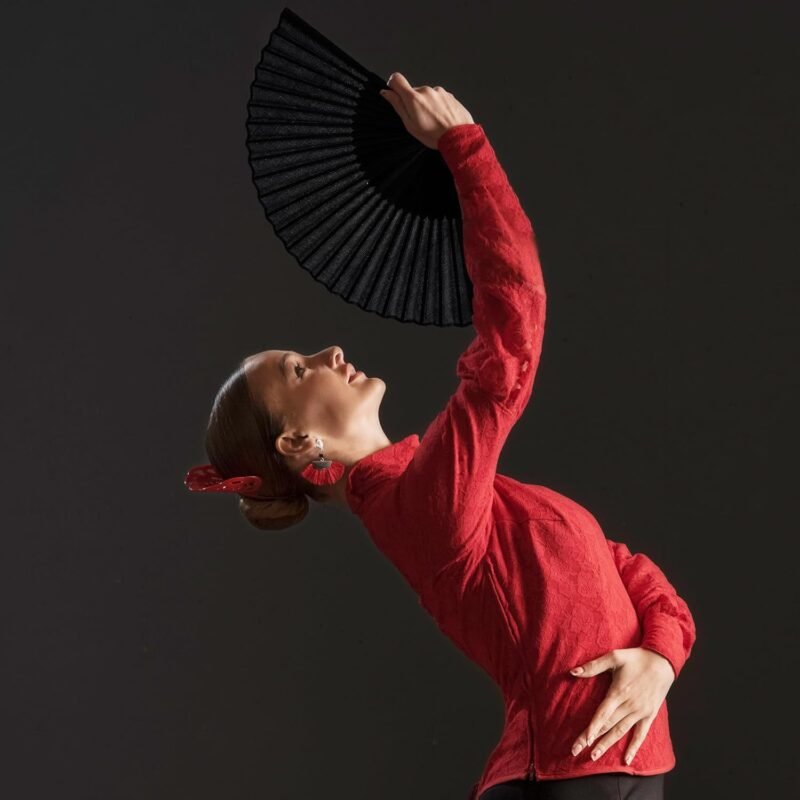 2 Pcs Folding Hand Fan, Black Nylon-Cloth Vintage Retro Fabric Hand Held Fans Chines/Spanish Foldable Fan for Women/Men Wedding Party Favor Performance Dance Home Decorations Festival Gift 15" - Image 4