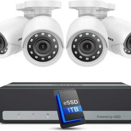 ANNKE Security Camera System, 3K Lite 5-in-1 H.265+ 8CH eDVR with 1TB eSSD and (4) 1080p (2MP) Weatherproof Surveillance Wired Cams, AI Human/Vehicle Detection, 100ft Night Vision, Email Alert