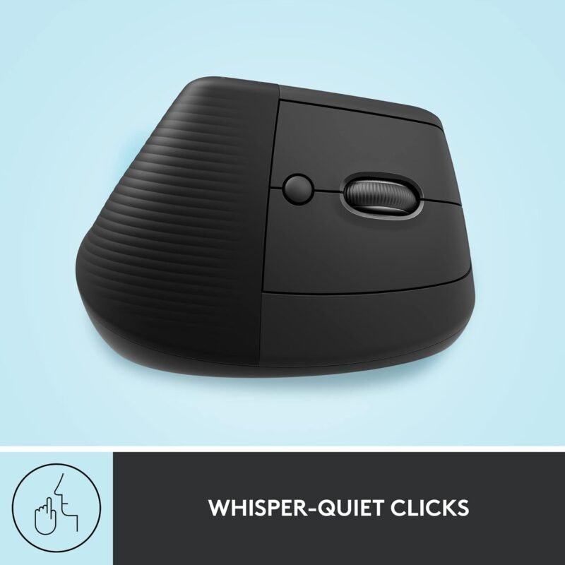 Logitech Lift Vertical Ergonomic Mouse, Wireless, Bluetooth or Logi Bolt USB receiver, Quiet clicks, 4 buttons, compatible with Windows/macOS/iPadOS, Laptop, PC - Graphite - Image 7