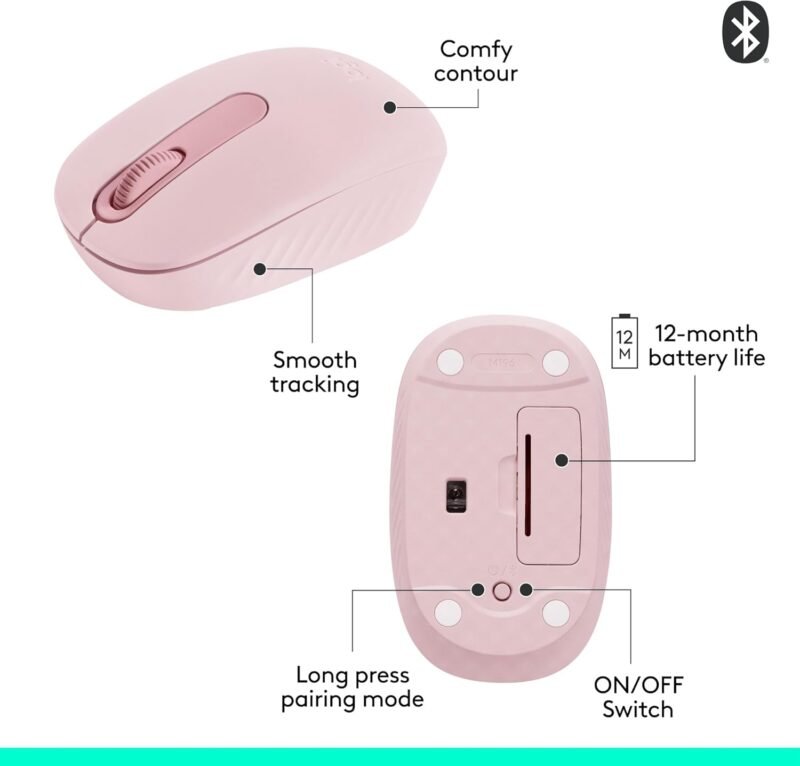 Logitech M196 Bluetooth Wireless Mouse, Compact and Portable Mouse for Laptops, Tablets and More, 12-Month Battery, Smooth Tracking, Compatible with PC and Mac, Windows and macOS - Rose - Image 7