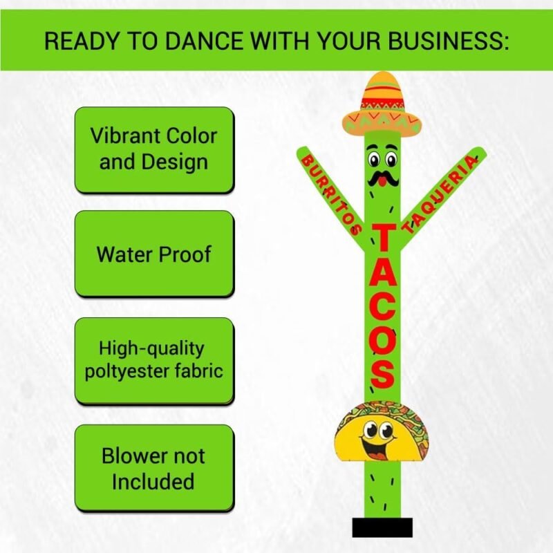 20ft Tacos Air Inflatable Dancer Puppet with Sombrero Hat - Eye-Catching Taco Burritos & Taqueria Advertising for Mexican Restaurants Events Promotions – Durable Colorful Sky Tubeman (Without Blower) - Image 7