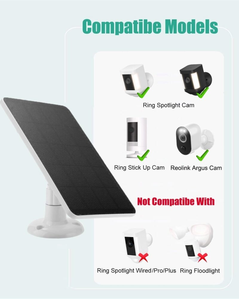 Ring Solar Charger,5W Ring Solar Panel Compatible with Ring Stick Up Cam/Spotlight cam，Weatherproof Ring Camera Solar Panel with 10FT Cable(2Pack White) - Image 2