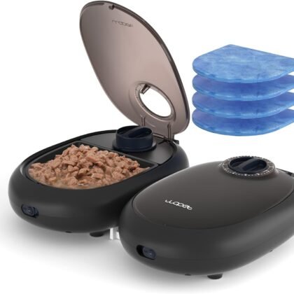 WOPET Automatic Cat Feeder,48-Hour Timer Cat Bowl with Ice Gel Pack Refrigeration Function,Perfect for Small Dogs&Cats,Can and Wet Food Feeding,Black