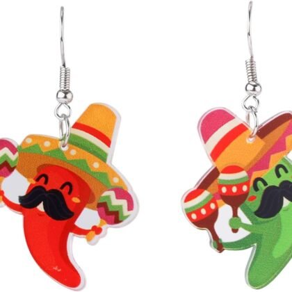 Cinco de Mayo Earrings, 2 Design Chili Pepper Earrings Mexico Fiesta Earrings Decorations Colorful Dangle Mexican Sombrero Hat Earrings Acrylic Drop Earrings Carnivals Festival Jewelry for Women Gift