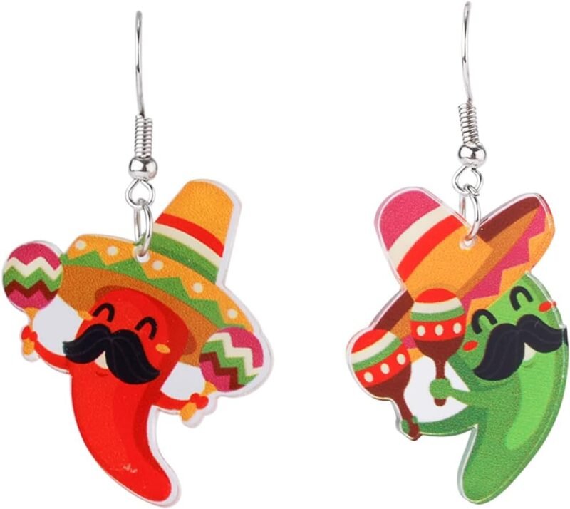 Cinco de Mayo Earrings, 2 Design Chili Pepper Earrings Mexico Fiesta Earrings Decorations Colorful Dangle Mexican Sombrero Hat Earrings Acrylic Drop Earrings Carnivals Festival Jewelry for Women Gift