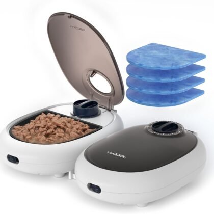 WOPET Automatic Cat Feeder,48-Hour Timer Cat Bowl with Ice Gel Pack Refrigeration Function,Perfect for Puppies and Kittens in Yogurt,Can,and Wet Food Feeding,White