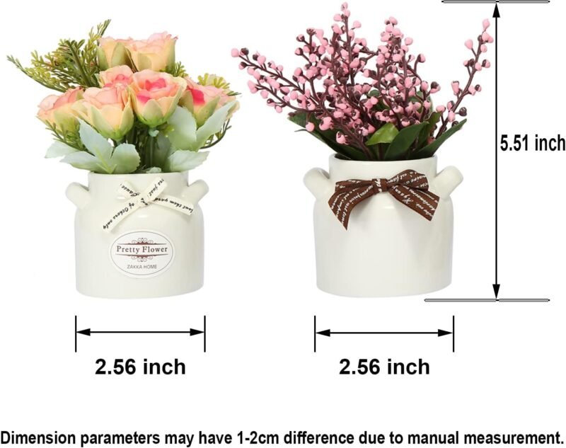 LUEUR 6Pcs Artificial Flowers with Ceramic Pot Fake Flower Arrangements Small Faux Spring Flowers in Vase Home Spring Decor, Centerpiece Table Decorations for Farmhouse Office Shelf Dining Table - Image 7