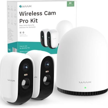 WUUK 2K Security Cameras Wireless Outdoor System, 2-Cams Kit, No Subscription, 240 Days Battery Life, AI Humanoid Alert, Compatible with Alexa/Google, IFTTT, Color Night Vision, Support 2.4G & 5G WiFi