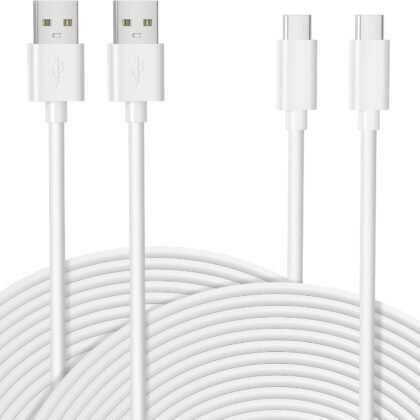 Basesailor USB C Charging Cable 16.5FT/2Pack,Long USB A to USB-C Charger Cord 2.0,Type C Power Extension Cord for Blink Outdoor 4,Mini 2,PS5,Xbox Series X/S Controller,Petcube Cam 360,Nintendo Switch