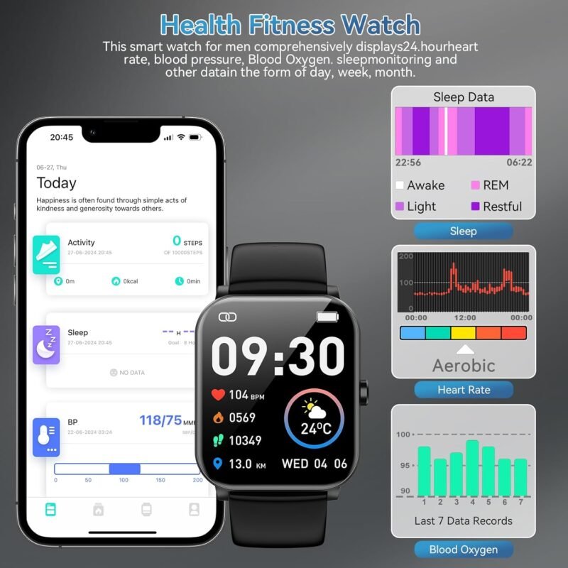 Smart Watch, 1.85" HD Smartwatch for Men Women (Answer/Make Calls), Fitness Watch with Heart Rate/Sleep/IP68 Waterproof/120+ Sports Modes, Pedometer, Android Smart Watch for Android iOS (Black) - Image 4