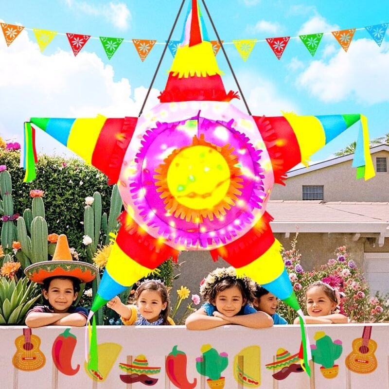 KOOY 5FT Cinco De Mayo Inflatables Fiesta Party Decorations Blow Up Star Pinata May 5 Mexican Decor with LED Lights for Holiday Outdoor Garden Lawn Yard - Image 2