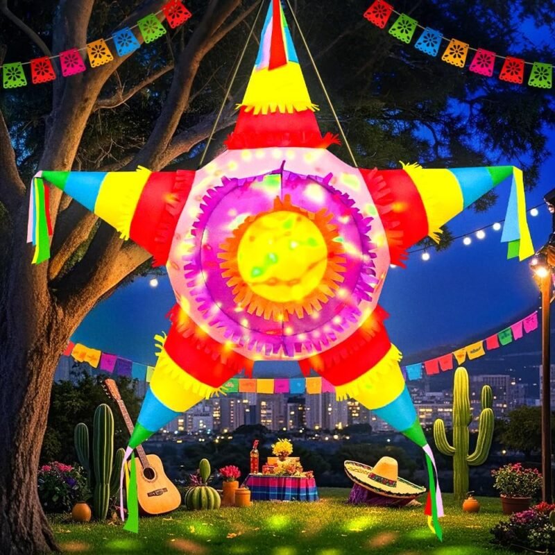 KOOY 5FT Cinco De Mayo Inflatables Fiesta Party Decorations Blow Up Star Pinata May 5 Mexican Decor with LED Lights for Holiday Outdoor Garden Lawn Yard - Image 6