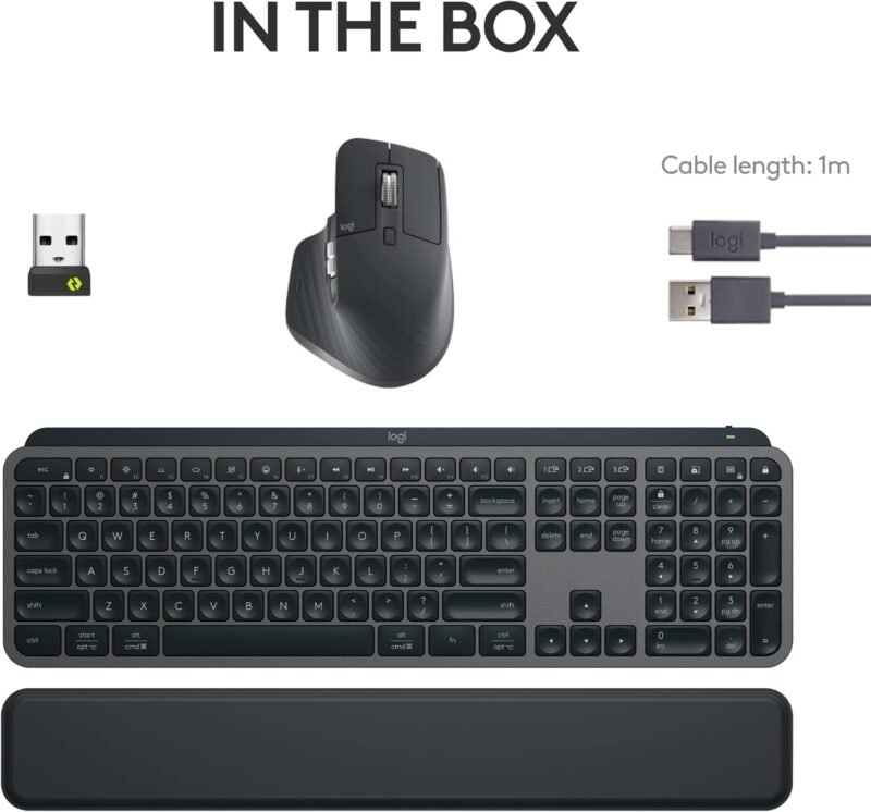 Logitech MX Keys S Combo - Performance Wireless Keyboard and Mouse with Palm Rest, Customizable Illumination, Fast Scrolling, Bluetooth, USB C, for Windows, Linux, Chrome, Mac - Image 9