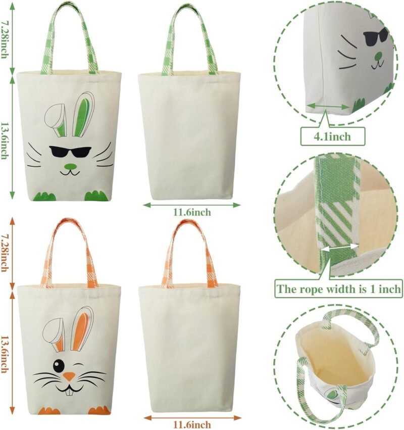 Weewooday 2 Pcs Easter Tote Bags for Kids Easter Canvas Gift Bags Bunny Ears Basket Bags for Boy Girl - Image 2