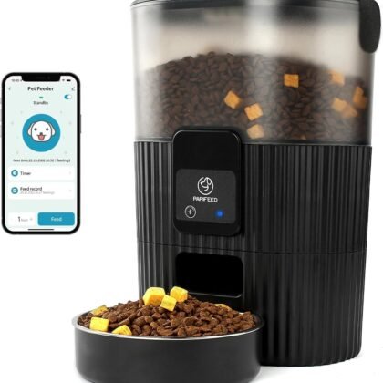 Automatic Cat Feeder 2.4G WiFi Pet Feeder for Dog Work with Alexa & Echo 3.5L/15 Cup Timed Cat Food Dispenser for Remote Feeding with Stainless Steel Bowl up to 10 Meals Per Day with APP