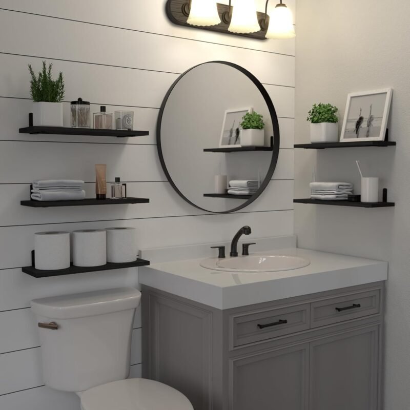 Floating Shelves, 5 Sets Wall Shelves, Wood Floating Shelves for Bedroom Wall Décor, Wall Mounted Floating Bathroom Shelf for Storage, Floating Book Shelf, Living Room – Black - Image 2