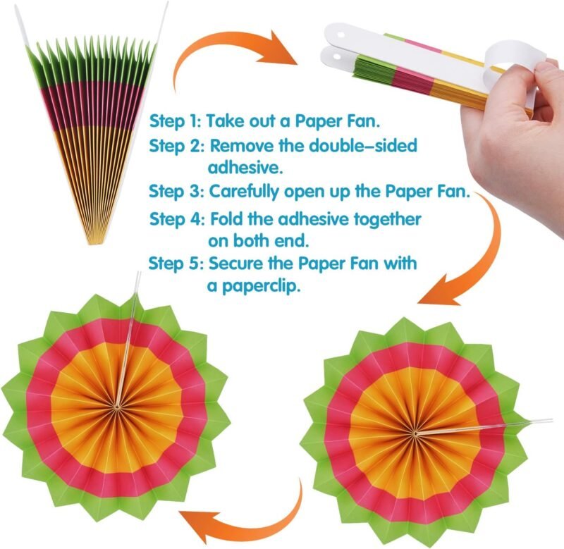 JOYIN 24 Colorful Hanging Paper Fan Round Wheel Disc for Fiesta Party Supplies Decoration, Luau Event Photo Props, Cinco De Mayo Mexican Festivals, Carnivals, Taco Tuesday Event. - Image 6