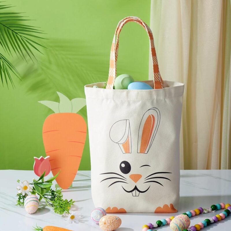 Weewooday 2 Pcs Easter Tote Bags for Kids Easter Canvas Gift Bags Bunny Ears Basket Bags for Boy Girl - Image 3
