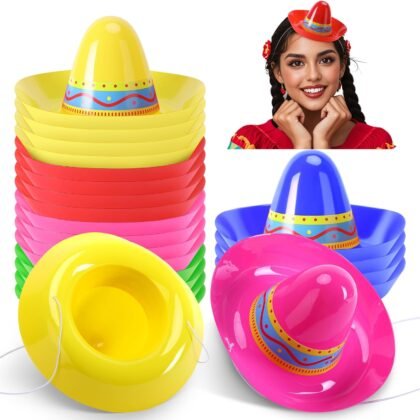 Tlswshsy Mini Mexican Plastic Sombreros, Cinco de Mayo Plastic Sombrero Hat,Sombrero Top Hat Accessories for Decoration