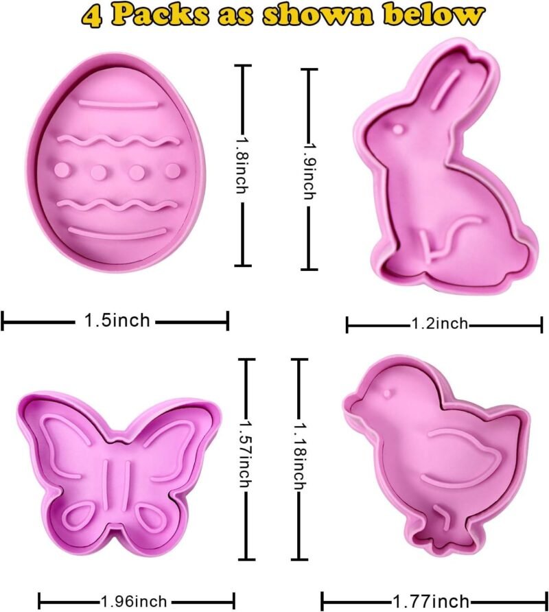 Mini 3D Easter Cookie Cutters Set, Easter Fondant Biscuit Pastry Cookie Cutter Stamp, Spring Spring-Loaded Handle Cutter Shape with Eggs, Chick, Butterfly (4 PCS) - Image 2