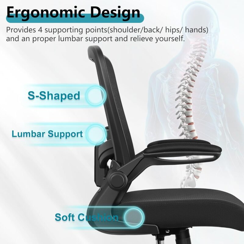 FelixKing Office Chair, Ergonomic Desk Chair Breathable Mesh Chair with Adjustable High Back Lumbar Support Flip-up Armrests, Executive Rolling Swivel Comfy Task Computer Chair for Home Office - Image 3
