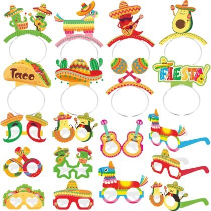 16PCS Mexican Fiesta Party Favors, Cinco de Mayo Party Favors with Colorful Headbands Eyeglasses for Mexican Fiesta Birthday Taco Party Decorations