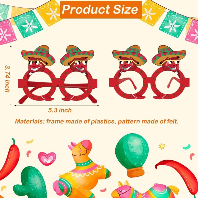 12 Pcs Cinco De Mayo Plastic Party Glasses Frames, Cactus Taco Pinata Fiesta Eyeglasses For Mexican Fiesta Party Decorations, Cinco De Mayo Party Photo Booth Props - Image 3