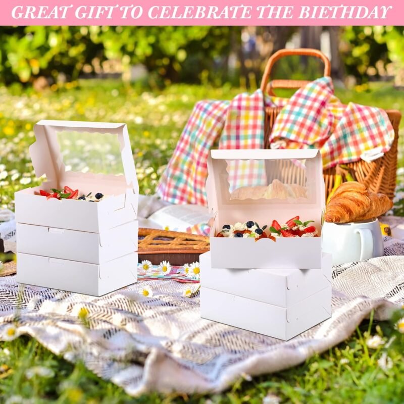 TaoBary 100 Pcs 8 Inch Cookie Boxes, 8 x 6 x 2.5 Inch Bakery Pastry Boxes with 2 Style Window for Cookie Treat Chocolate Strawberries Cupcakes Candy Muffins(White) - Image 5