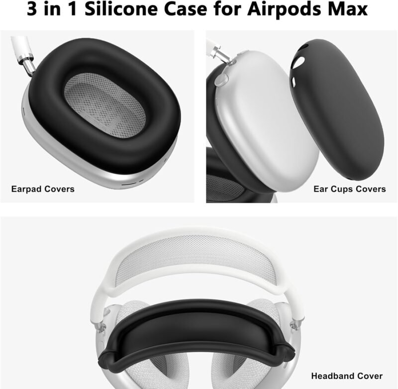 Silicone Case Cover for AirPods Max, Ear Pad Case Cover/Ear Cups Cover/Headband Cover for AirPods Max Headphones, Accessories Soft Silicone Protector for Apple AirPods Max New USB-C (2024) (Black) - Image 3
