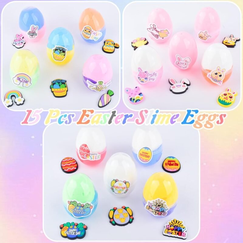 15 Pack Easter Egg Slime Kit, Fun & Stretchy Slime for Kids, Stress Relief Toy, Rabbit, Egg Charms, Easter Basket Stuffers, Birthday Gifts for Girls Boys, DIY Party Favors - Image 4