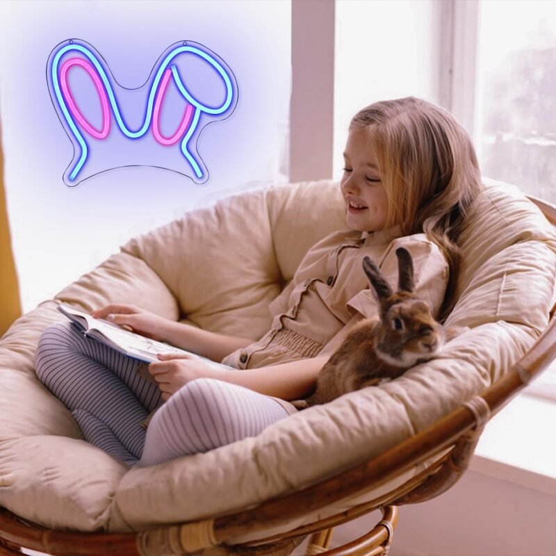 Easter Bunny Neon Sign - Pink Blue Rabbit Ears Light, Dimmable Cute LED Wall Decor for Children's Room, Easter Day Decoration, Gifts, Birthday Parties - Image 6