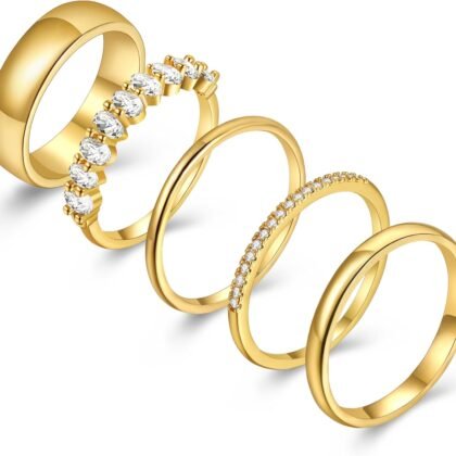 Stackable Rings Gold for Women Non Tarnish Trendy 18K Gold Plated Cubic Zirconia Stacking Ring Gold Jewelry Gifts Size 6/7/8/9/10
