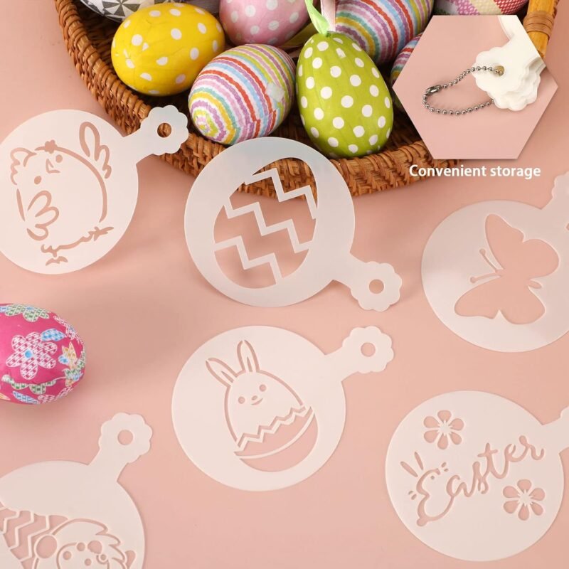 JULBEAR Easter Cookie Stencils, 36Pcs Reusable Eggs Bunny Cookie Coffee Stencils Templates Mold Tools for Cookies Baking Painting Dessert Coffee Decoration Easter Party Supplies - Image 3