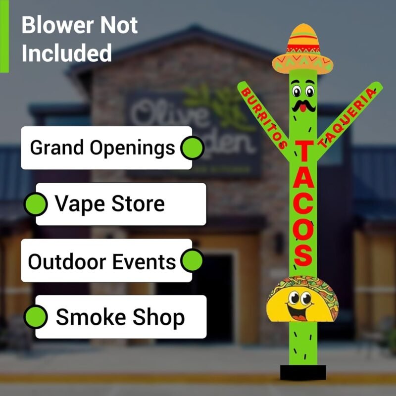 20ft Tacos Air Inflatable Dancer Puppet with Sombrero Hat - Eye-Catching Taco Burritos & Taqueria Advertising for Mexican Restaurants Events Promotions – Durable Colorful Sky Tubeman (Without Blower) - Image 6