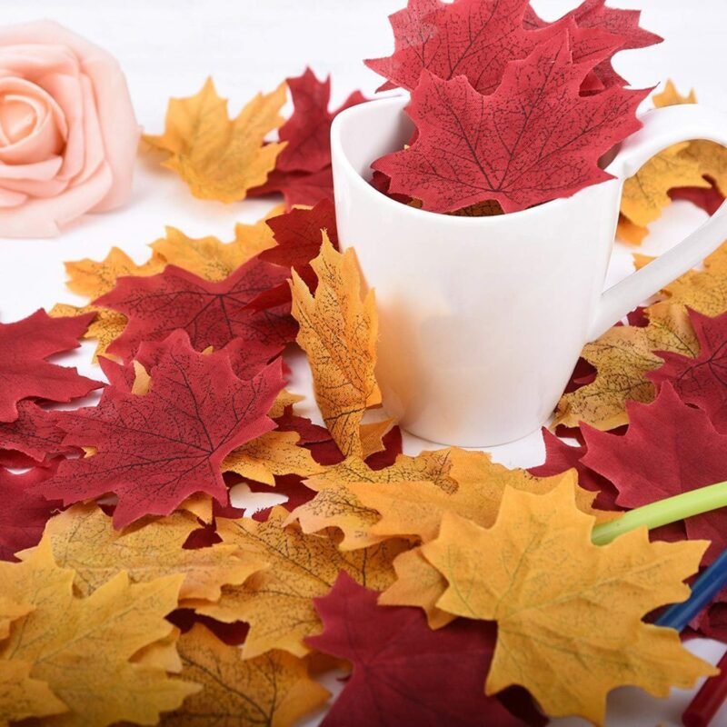 Whaline 300 Pieces Artificial Autumn Maple Leaves Mixed Fall Colored Leaf for Weddings, Events, Art Scrapbooking and Thanksgiving Day Decorations, Multicolored - Image 3