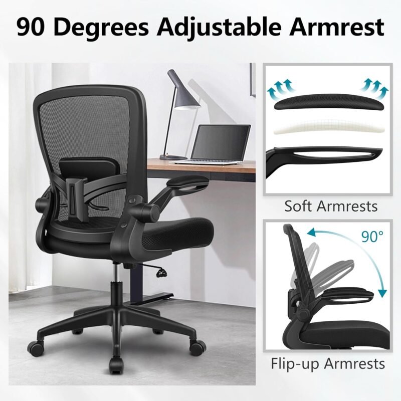 FelixKing Office Chair, Ergonomic Desk Chair Breathable Mesh Chair with Adjustable High Back Lumbar Support Flip-up Armrests, Executive Rolling Swivel Comfy Task Computer Chair for Home Office - Image 7
